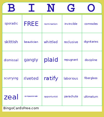 Vocabulary Bingo Card
