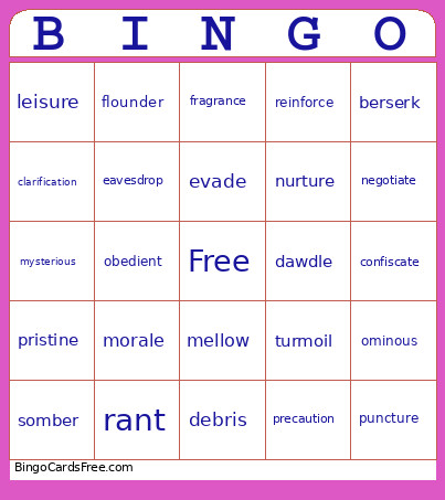 Vocabulary Bingo Card