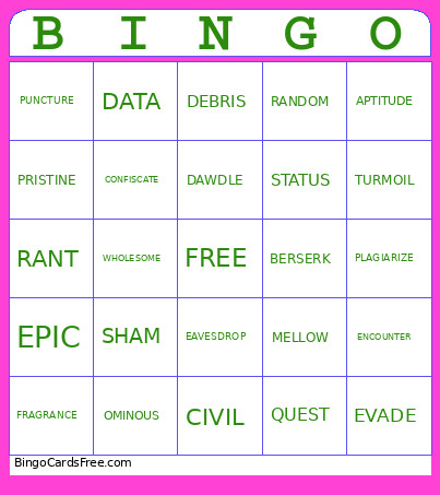 Vocabulary Bingo Card
