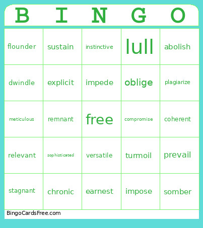 Vocabulary Bingo Card