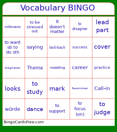 Vocabulary Bingo Card