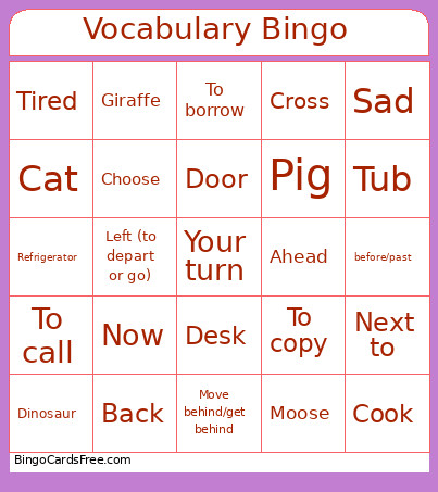 Vocabulary Bingo Card