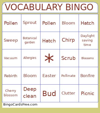 VOCABULARY Bingo Card