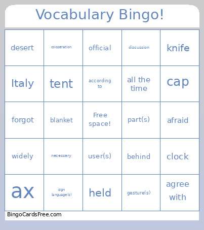 Vocabulary ! Bingo Card