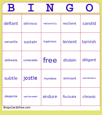 Vocabulary Bingo Card