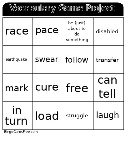 Vocabulary Game Project Bingo Card