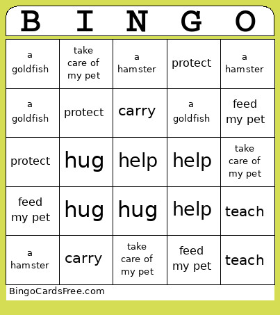 Vocabulary Unit 3 Bingo Card