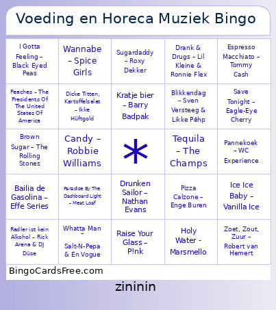 Voeding En Horeca Muziek Bingo Card