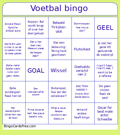 Voetbal Bingo Card