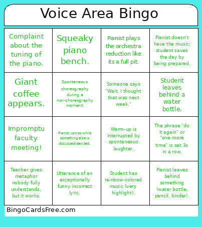 Voice Area Midterm Bingo Card