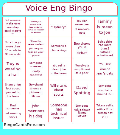 Voice Eng Bingo Card