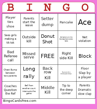 Volleyball Bingo Card