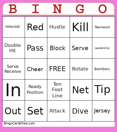 Volleyball Bingo Card