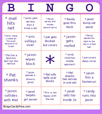 Volleyball-mel Bingo Card