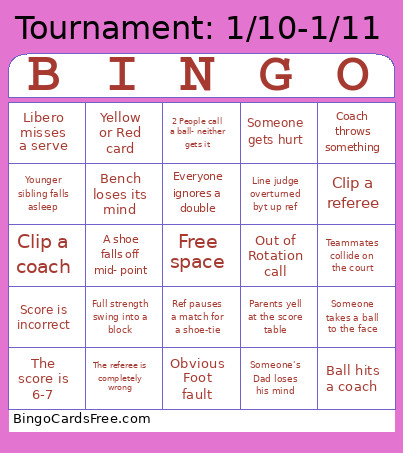 Volleyball Tournament Bingo Card