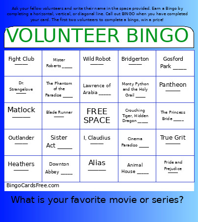 VOLUNTEER Bingo Card