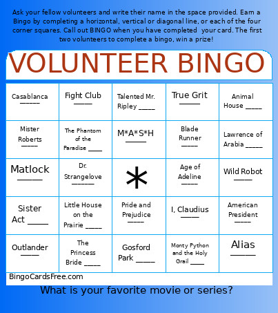 Volunteer Reception 2026 Bingo Card