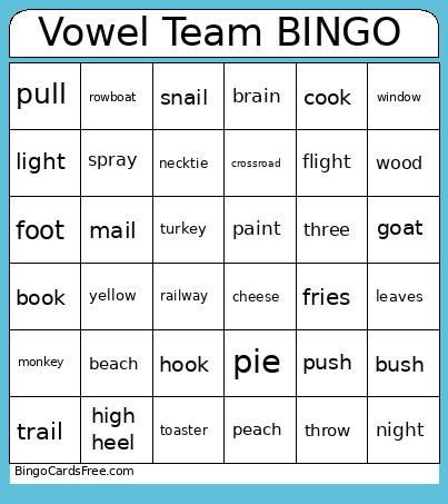 Vowel Team Bingo Card