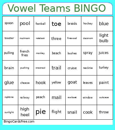 Vowel Teams Bingo Card