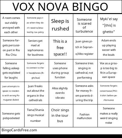 VOX NOVA SPAIN-PORTUGAL BINGO Cards Free Pdf Printable Game, Title: VOX NOVA BINGO