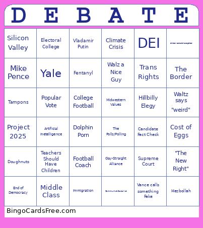 VP DEBATE Bingo Card 2