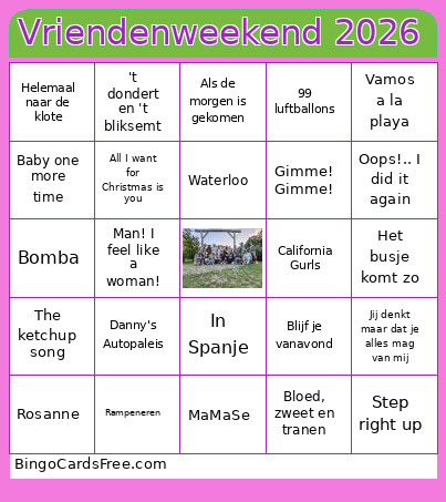 Vriendenweekend 2026 Bingo Card