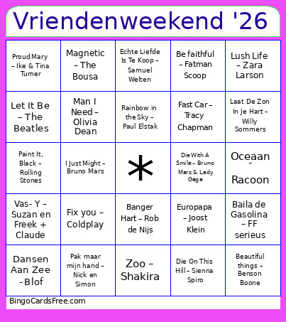 Vriendenweekend '26 Bingo Card