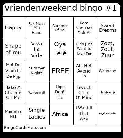 Vriendenweekend #1 Bingo Card