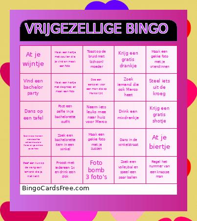 Vrijgezellige Bingo Card