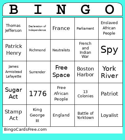 VS5 Revolutionary War Bingo Card