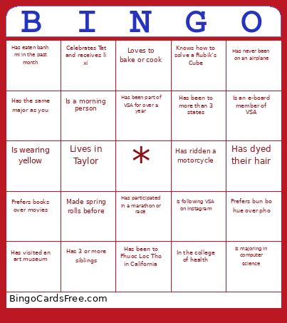 Vsaooo Bingo Card