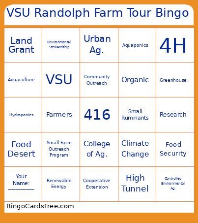 VSU Randolph Farm Tour Bingo Card