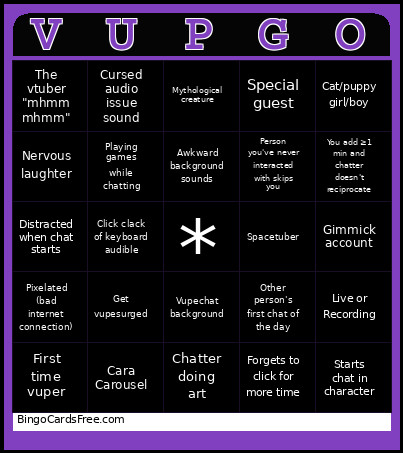Vupechat Bingo Card