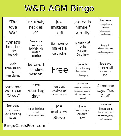 W&D AGM Bingo Card