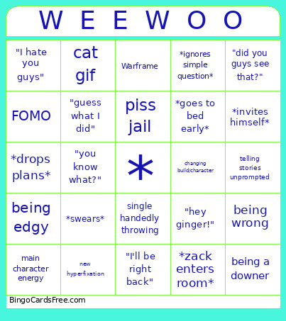 W E E W O O Bingo Card