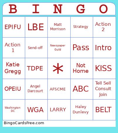 WA Test Bingo Card