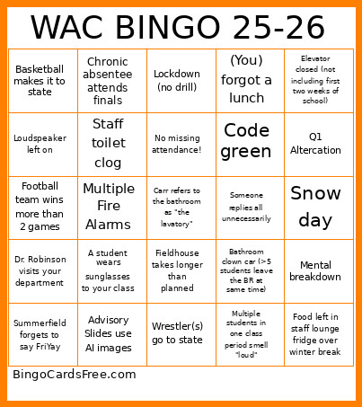 Wac 25/26 Bingo Card