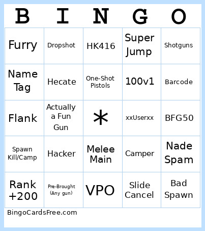 Wacks Bingo Card