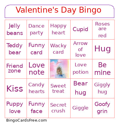 Wacky Words Valentines Bingo Card