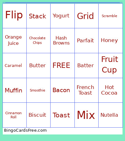 Waffle Bingo Card