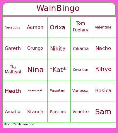 Wain’s Suckers Bingo Card