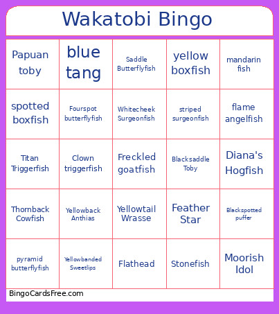 Wakatobi Bingo Card