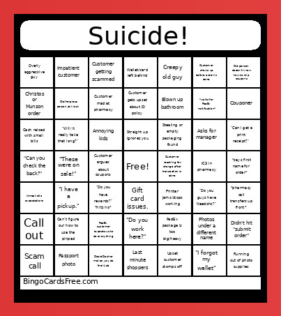 Walgreens Bingo Card