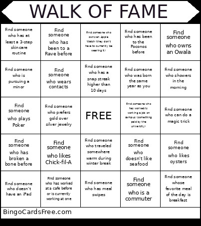 WALK OF FAME Bingo Card
