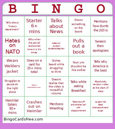 Walker Bingo Card