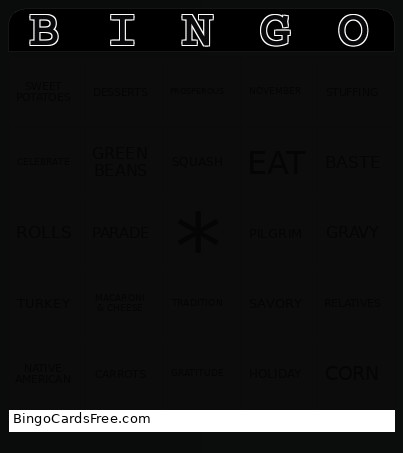 Walker Family Thanksgiving Bingo Card