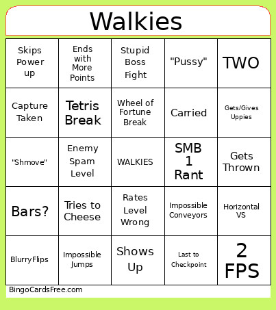 Walkies Bingo Card