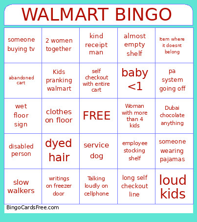 Walmart Bingo Card
