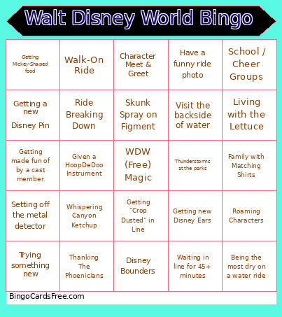 Walt Disney World Bingo Card