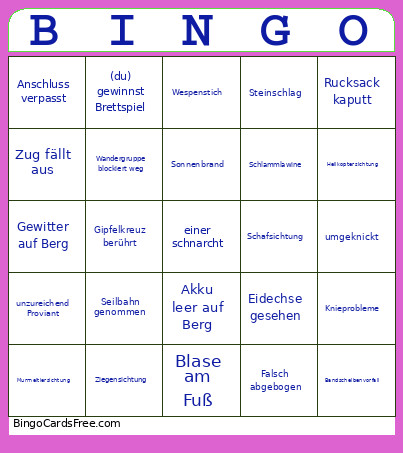 Wanderurlaub Bingo Card